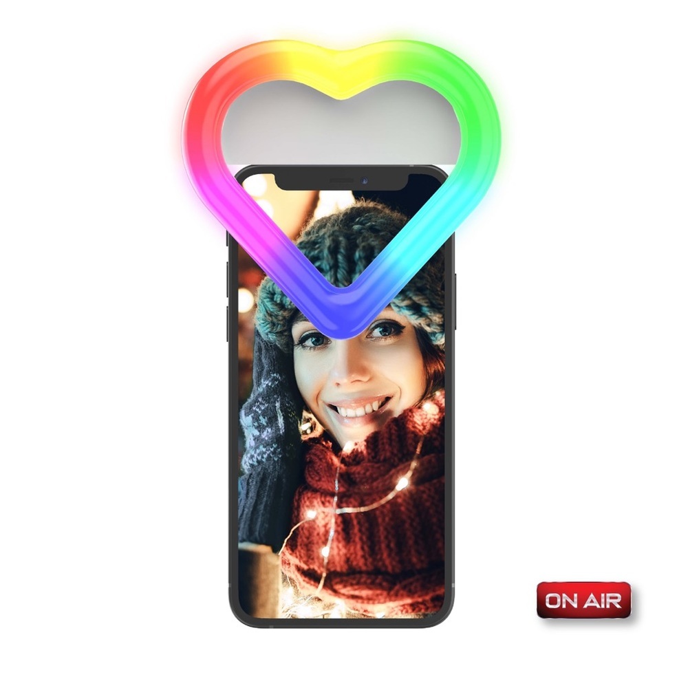 ON AIR Mini Mobile Heart Halo Light - Compact Ring Light with Full RGB Selfie